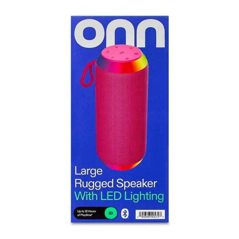 onn large rugged speaker with bluetooth wireless technology and led lighting, pink