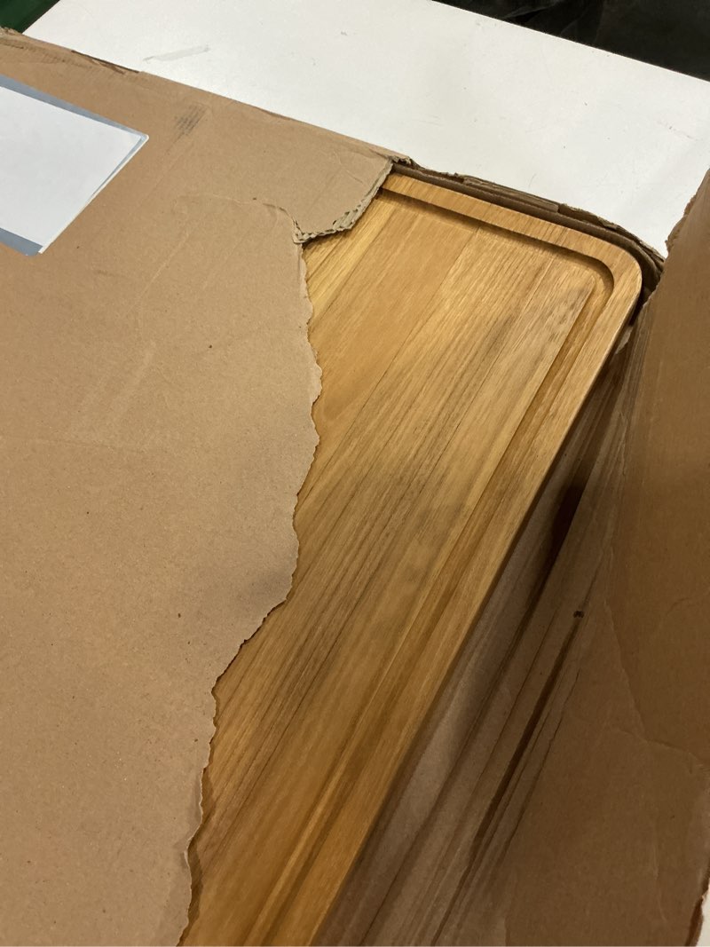 Condition photo showing Good Condition for 30" x 20" xxxl teak wood cutting board | extra large size wooden butcher block for chopping meat & turkey, serve charcuterie & cheese | built-in juice groove & handle