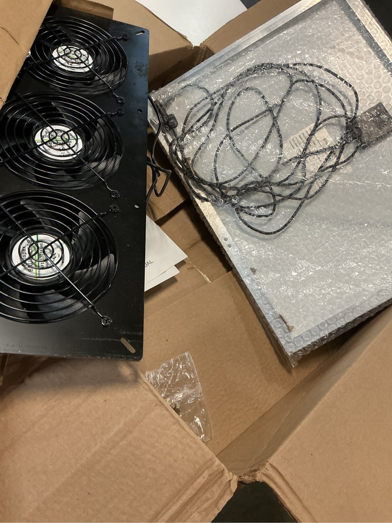 Condition photo showing As Is for fanspex solar 3 fan kit, waterproofed solar powered fans for outdoor chicken coop, greenhouse & shed intake or exhaust air