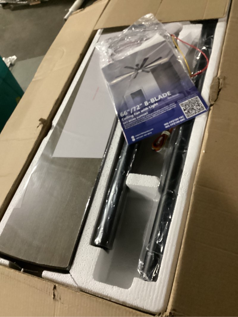 Condition photo showing New/Like New for Large Ceiling Fans with Lights: Modern 66 Inch 8 Blade Outdoor Ceiling Fan with Remote APP Control - Dimmable Black Big Fan light Indoor Reversible 6 Speed Quiet DC Motor black 66"-with light