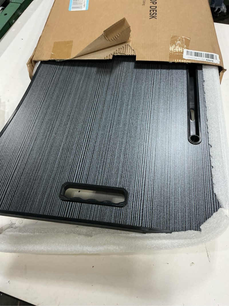 Condition photo showing Good Condition for laptop bed desk, foldable lap desk, portable lap table, laptop stand with cup holder & tablet slot & lifting handle for working writing drawing & eating - black