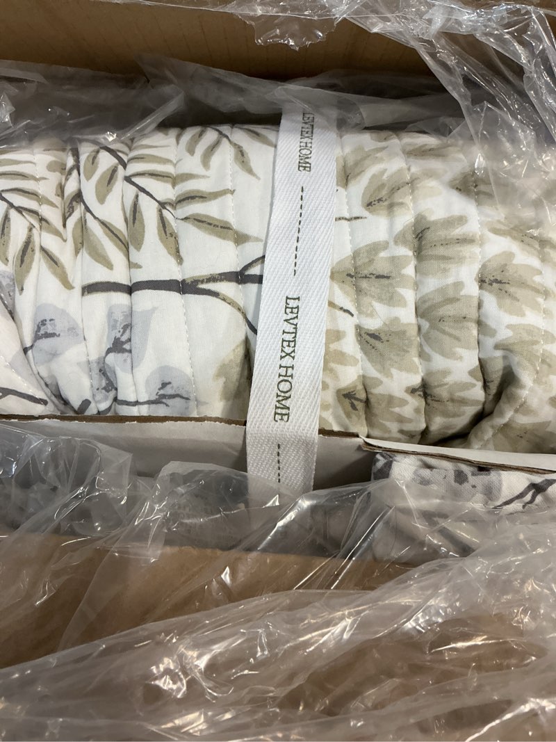 Condition photo showing Good Condition for levtex home english forest natural reversible full/queen quilt set (88x92in) and 2 pillow shams (26x20in) - floral - taupe grey - cotton full/queen size quilt bedding set - lightweight soft pre-washed quilt - full/queen natural