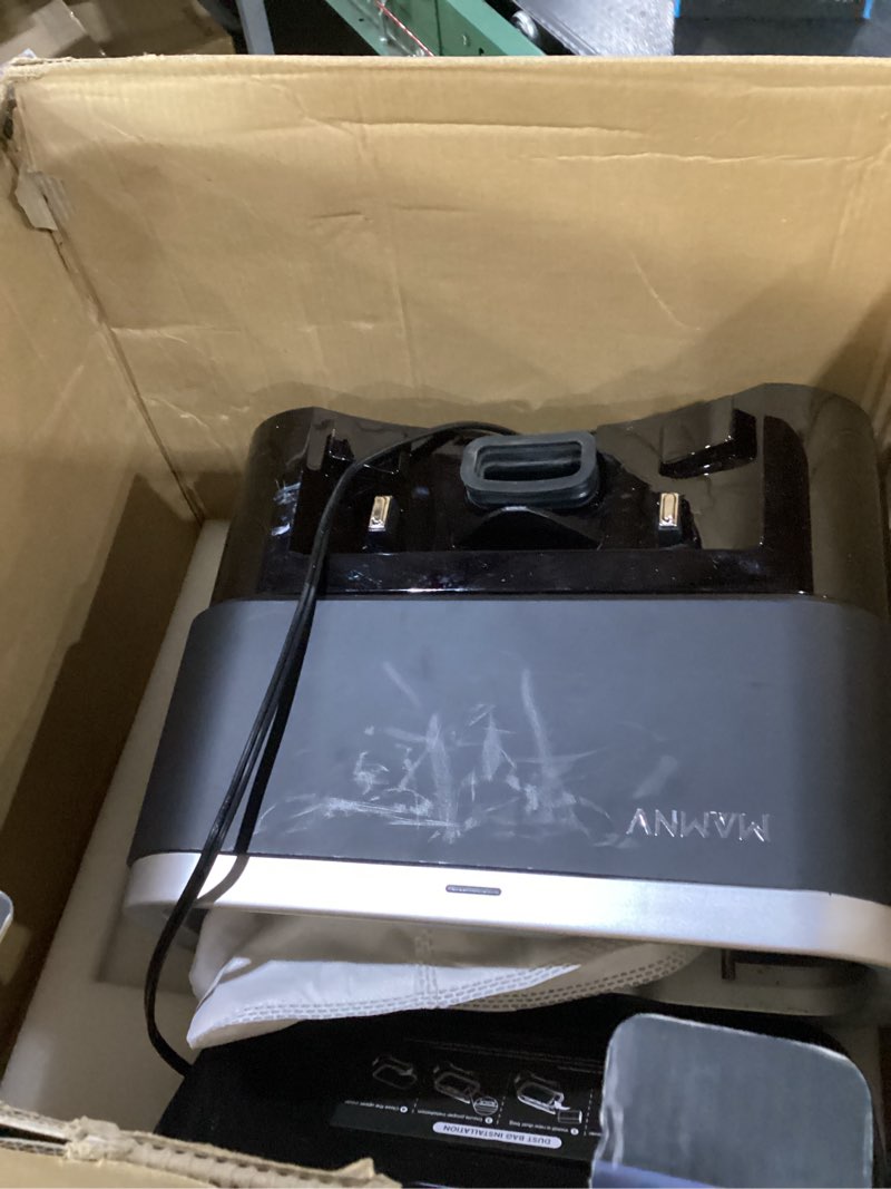 Condition photo showing As Is for used not tested mamnv robot vacuum and mop, 11500 pa suction, 3-in-1 robotic vacuum with smart lidar navigation, 90 day self-emptying,160 min runtime,app/alexa/voice control, ideal for pet hair, carpet & hard floor