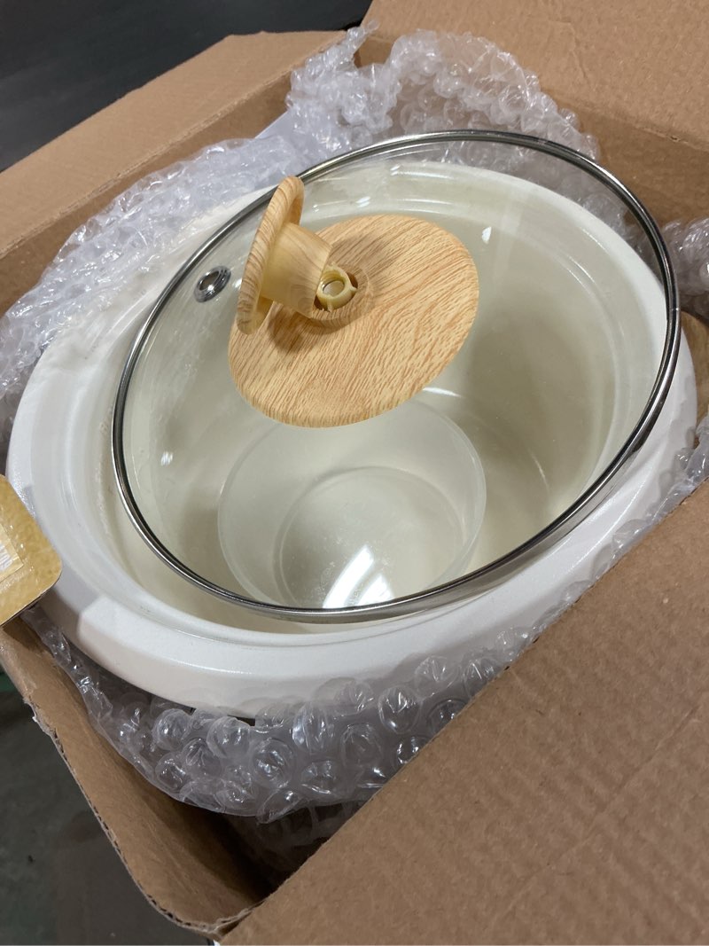 Condition photo showing As Is for greenlife rice cooker with removable pfas-free ceramic nonstick pot, 3-cups uncooked/6-cups cooked, grains & oatmeal multicooker, compact one-switch design, auto keep warm, easy clean, cream