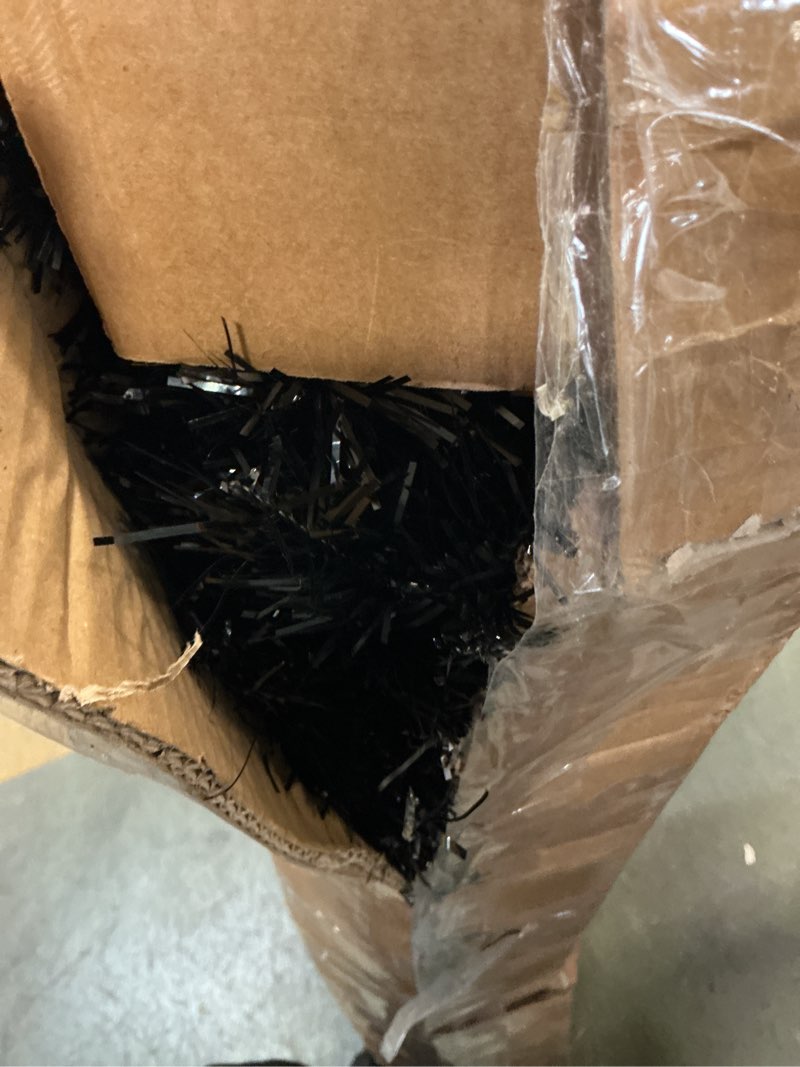 Condition photo showing As Is for KTKDE 7.5ft Black Christmas Tree Artificial Halloween Tree Decorations with 1,450 Tips-1pcs Treetop Star 3 Set 300 Led String Lights, Pencil Christmas Tree Indoor Holiday Party Decorations Black 7.5ft