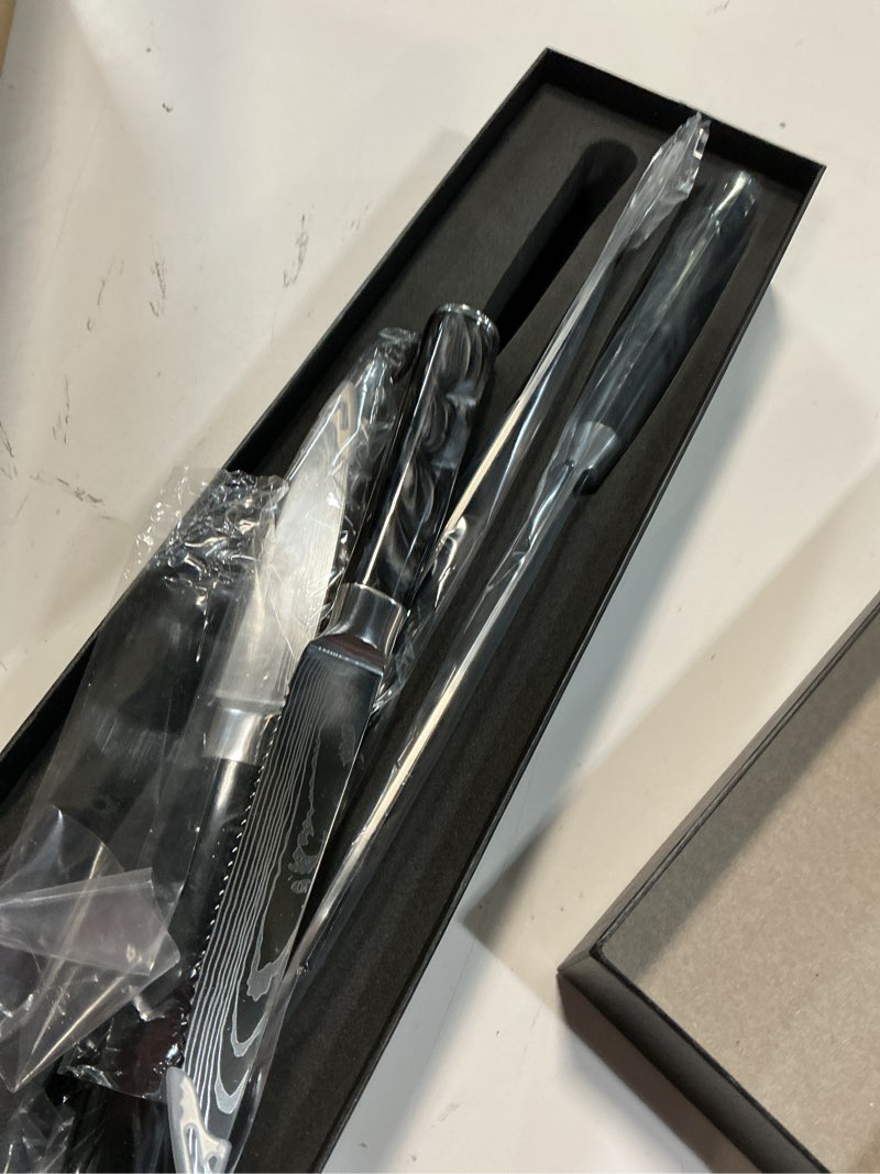 Condition photo showing Good Condition for ucc life 4 pcs kitchen knife set, high carbon stainless steel chef knife set with elegant black resin handle, ultra sharp japanese style cooking knives for meat, fruit, gift box included