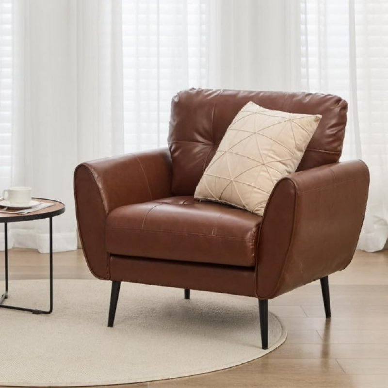 aodailihb leather arm chair, retro wood leather armchairs accent chair, modern lounge reading side chair for office bedroom, waiting room chair,brown