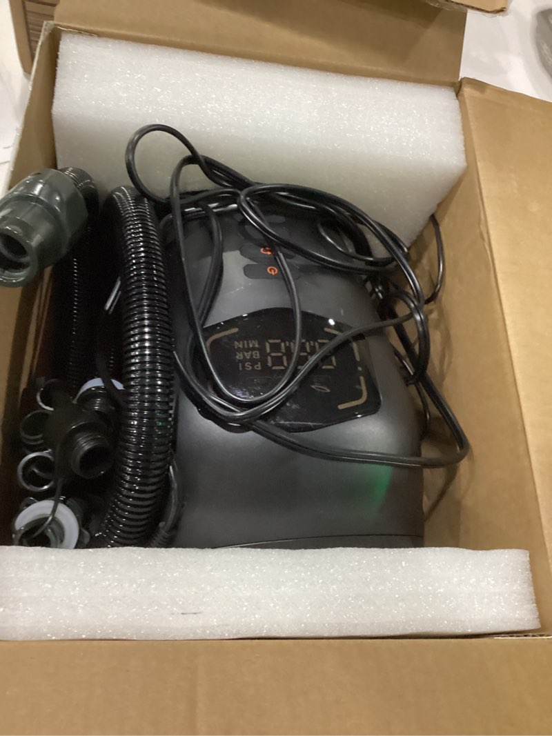 Condition photo showing As Is for outdoormaster shark 3 paddle board pump electric 74wh- 3'50" fast inflation | 74wh rechargeable sup air pump, one charge for 4 sups,12v/15.8v dc input, digital display, 20psi, auto-off, 8 nozzles