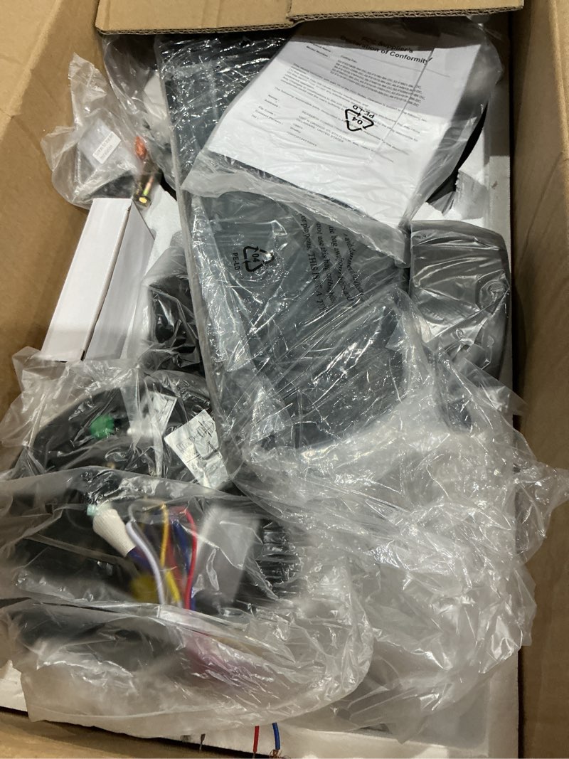 Condition photo showing As Is for 46 inch ceiling fan with light and remote control black, flush mount ceiling fan with 3 color light, 5 blades, 6 speeds, noiseless reversible motor for bedroom, living room, indoor or outdoor