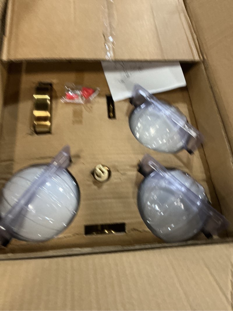 Condition photo showing New/Like New for bathroom light fixtures, brushed gold bathroom vanity light over mirror with milk white glass shades, dimmable led wall sconces for hallway, entryway, living room, bedside, staircase gold/milky