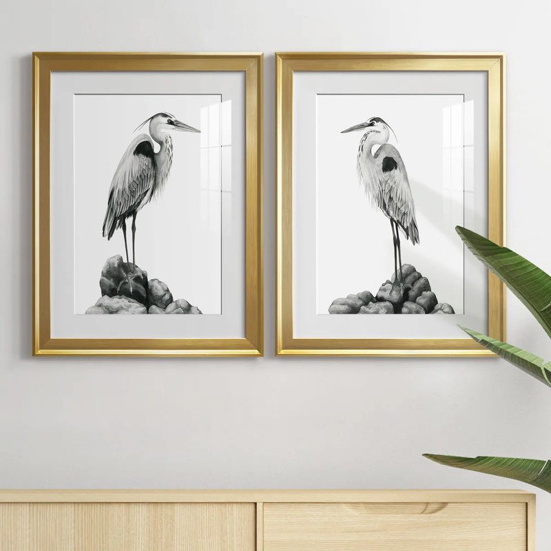 Shoreline Heron In B&W I " 2 - Pieces Painting Print size 42.5" H x 61" W x 1" D