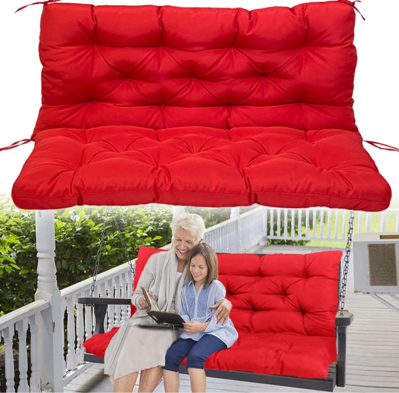 Porch Swing Cushions,Outdoor Cushions 3 Seater Replacement with Backrest, Waterproof Thickened Bench Cushion with Ties for Porch, Patio,Outdoor, Backyard and Garden (Red 60 * 40 in) Red 60x 40 x 4 inches