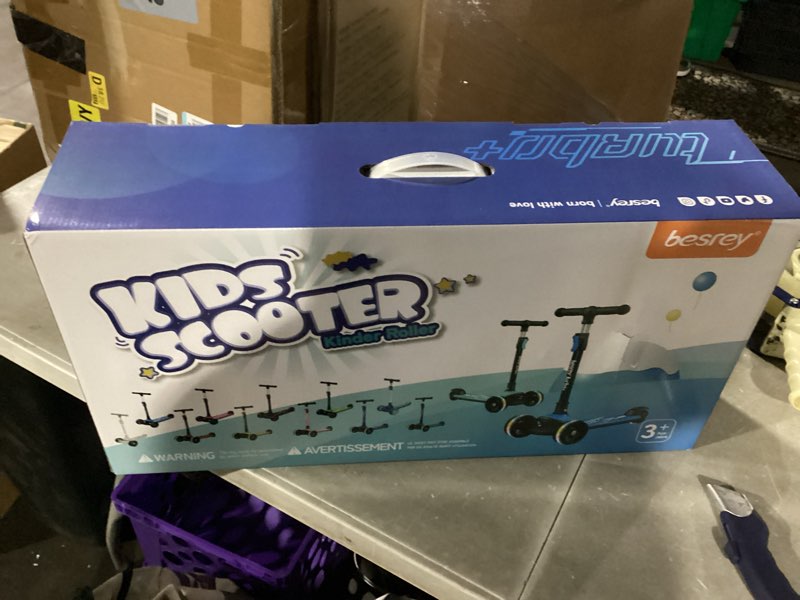 Condition photo showing New/Like New for Besrey Kick Scooter for Kids Ages 3-10, 3-Wheel Folding Scooter with Adjustable Height, LED Light Wheels, Extra Wide Deck for Outdoor Activities Blue