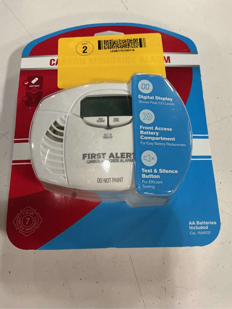 Condition photo showing New/Like New for first alert® battery-powered carbon monoxide alarm with backlit digital display
