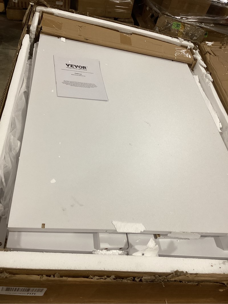 Condition photo showing Good Condition for vevor white shaker base cabinet, 30-inch unassembled sink base cabinet, 30" w x 24" d x 34.5" h ready to assemble cabinet with soft-close doors and adjustable shelf, for home office 30"w sink base cabinet
