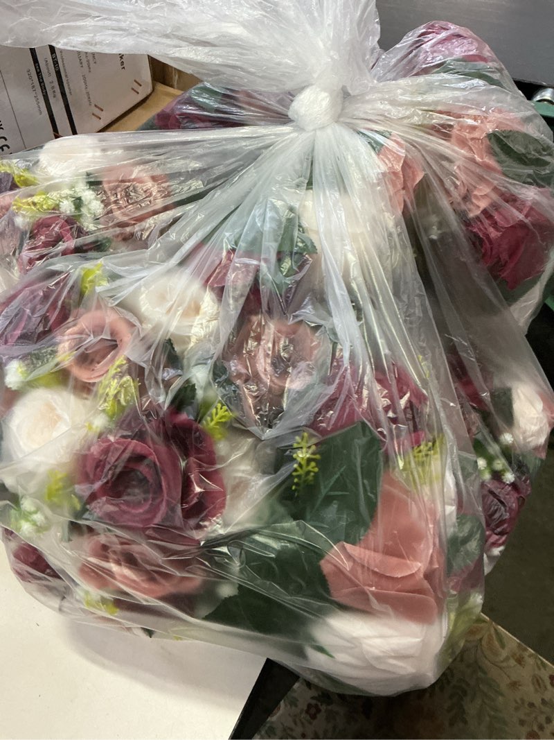 Condition photo showing Good Condition for nuptio artificial flower centrepieces for tables - 10 pcs burgundy & dusty rose & creamy white fake flowers roses balls 9.5in diam - silk faux rose arrangement for wedding party table decor