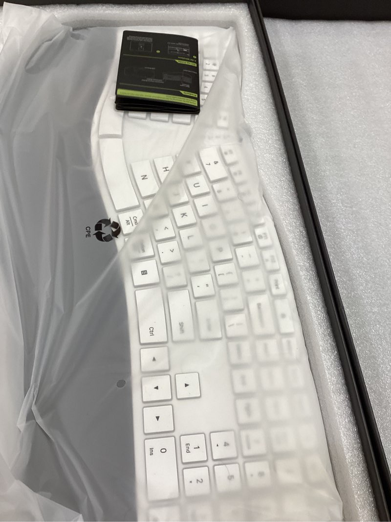 Condition photo showing Good Condition for delux full size wireless ergonomic keyboard, cushioned palm rest, ultra-thin split ergo keyboard, bluetooth&2.4g connection,tri-mode, built-in 500mah rechargeable battery, natural typing (gm909-gray) gray 500mah