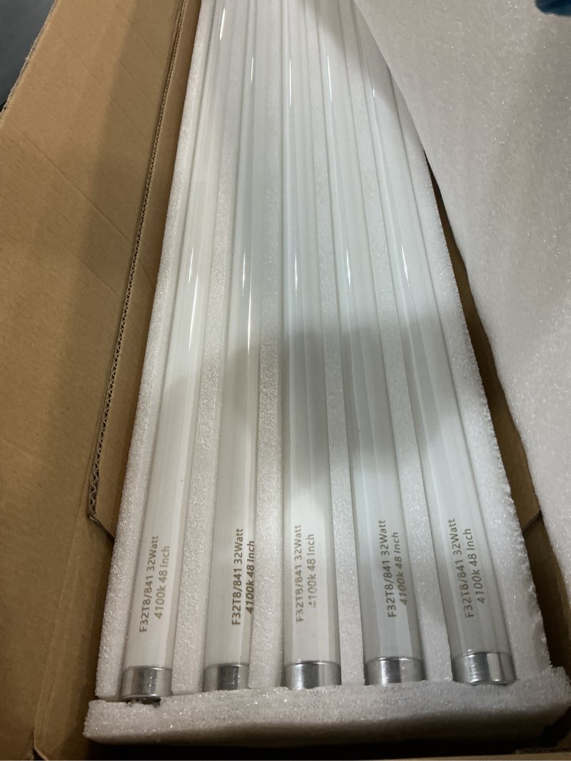 Condition photo showing Good Condition for F32T8/841 32W 48 Inch T8 Fluorescent Tube Light Bulb, T8 Fluorescent Bulbs 4 Foot, 4ft Light Bulb, 4100K Cool White, 2850 Lumens, G13 Medium Bi-Pin Base,10 Pack T8 32W 10Pack 4100K