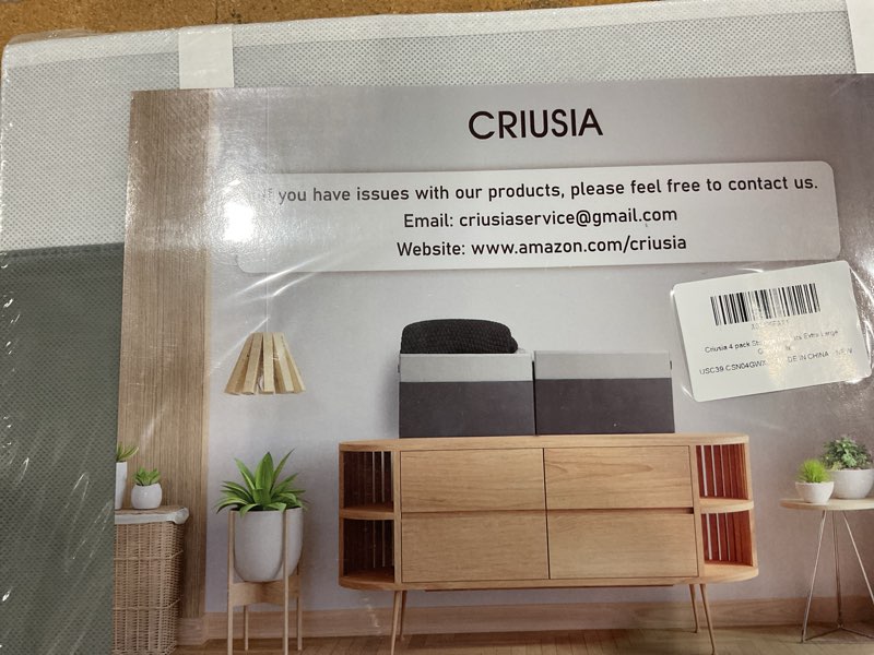 Condition photo showing New/Like New for criusia extra large storage bins 4 pack - 16x12in closet organizers and storage baskets for organizing clothes toy blanket - fabric storage cubes containers for shelves - all room organization 4pcs - rectangular 16"x12" white with grey