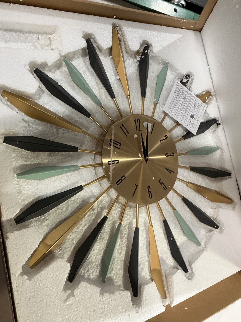 Condition photo showing Good Condition for large wall clock for living room decor mid century modern silent kitchen big wall clock for bedroom decorative metal office non ticking battery operated wall watch 22 inch gold-blue