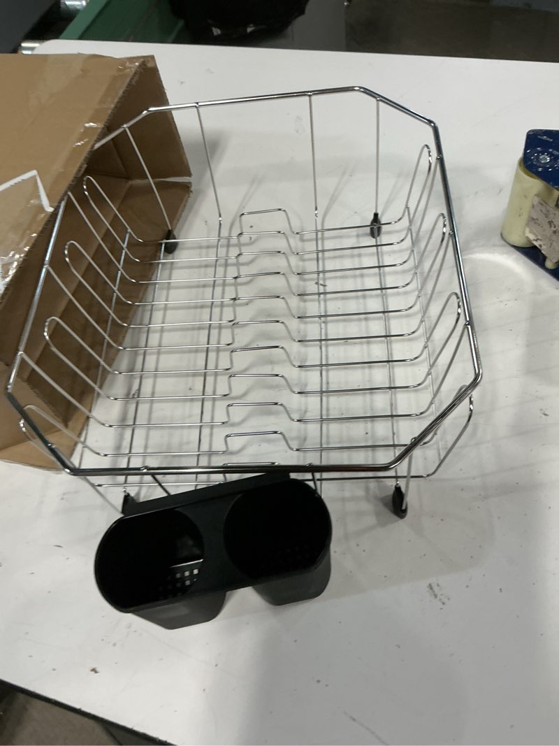 Condition photo showing Good Condition for 1 pack) mainstays small dish drying rack and drainer, compact kitchen countertop dish rack, chrome and black