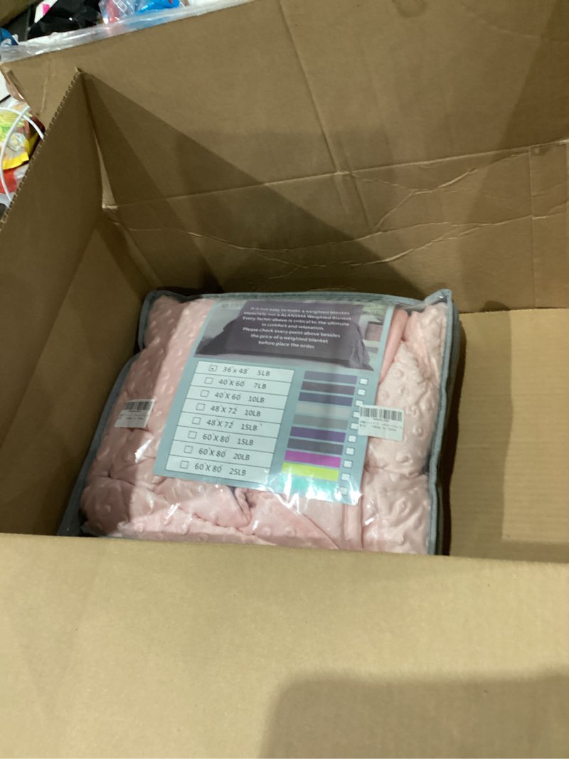 Condition photo showing As Is for ALANSMA Reversible Weighted Blanket for All Season, Luxury Velvet, Warm and Cool, Adult Kids 5Lb Weighted Blanket, Enjoy Sleeping Anywhere(Pink,36"x48" 5lbs) Pink 36''x48'' 5lbs