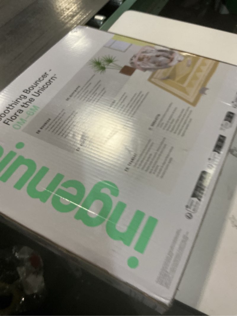 Condition photo showing New/Like New for Ingenuity Soothing Baby Bouncer Infant Seat with Vibrations, -Toy Bar & Sounds, 0-6 Months Up to 20 lbs (Pink Flora the Unicorn)