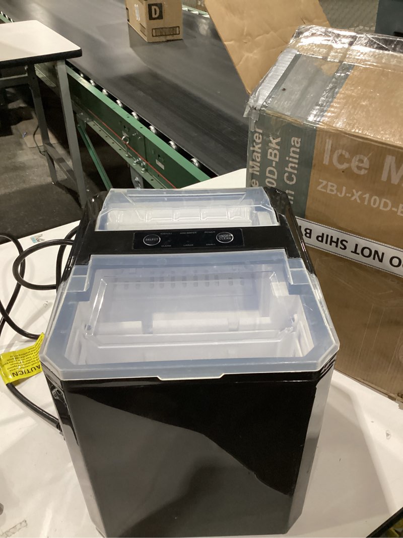 Condition photo showing As Is for NOT TESTED Sweetcrispy Countertop Ice Maker, Portable Ice Machine Self-Cleaning, 9 Cubes in 6 Mins, 26 lbs/24Hrs, 2 Sizes of Bullet Ice for Home Party Office,Elegant Black