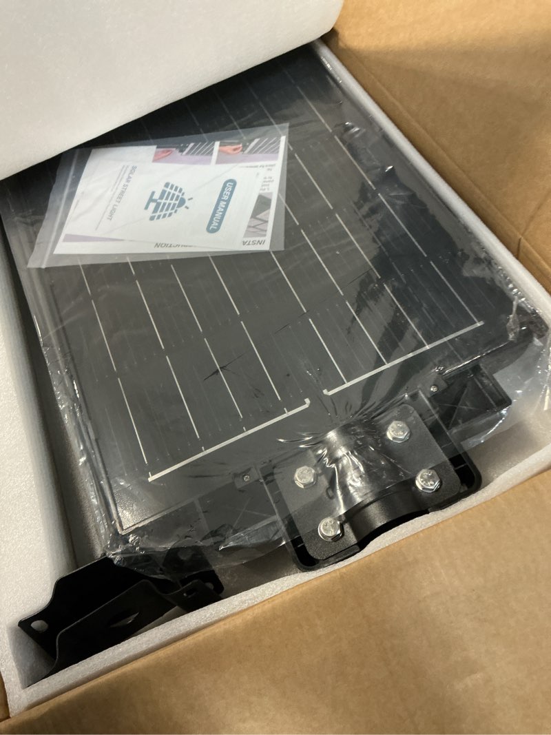 Condition photo showing As Is for Solar Lights Outdoor Waterproof, 8000W Solar Street Light with Motion Sensor, 7000K Dusk to Dawn Security Flood Lights IP66, Commercial Outdoor Lighting for Parking Lot, Yard, Driveway, Farm 8000W 1Pack