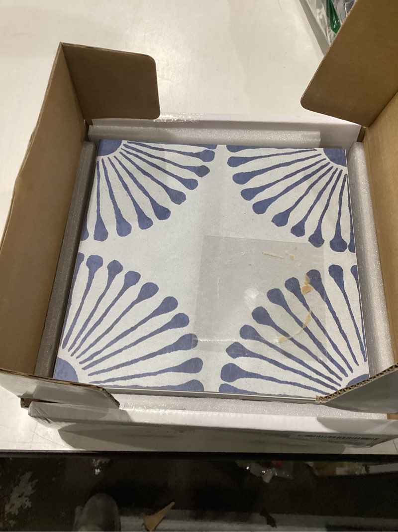 Condition photo showing New/Like New for 16-sheet peel and stick floor and wall tile, 9" x 9" blue stone composite self adhesive vinyl flooring, patterned flower groutable backsplash tile for kitchen bathroom shower 9 inch x 9 inch blue 16