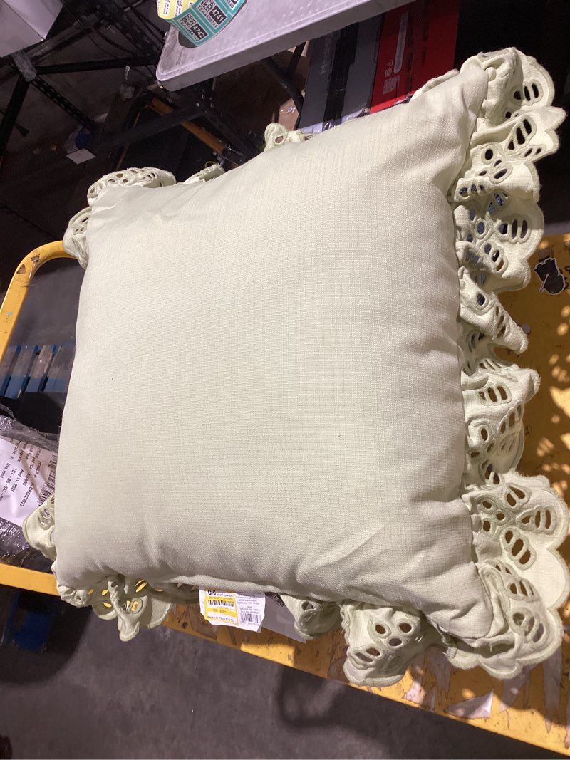 Condition photo showing Good Condition for 26"x26" eyelet ruffle outdoor throw pillow sage green - threshold™ designed with studio mcgee