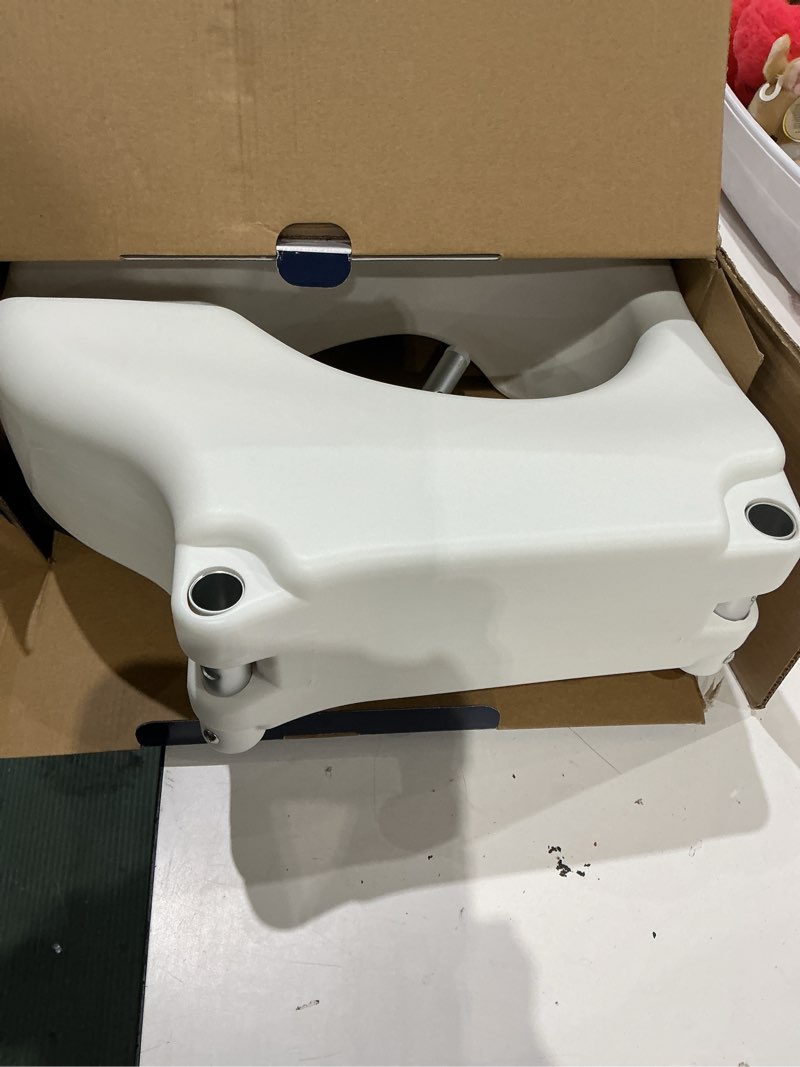 Condition photo showing As Is for drive medical 2-in-1 raised toilet seat with removable padded arms - elevated bathroom safety support - secure locking attachment - easy height assistance - durable plastic construction standard