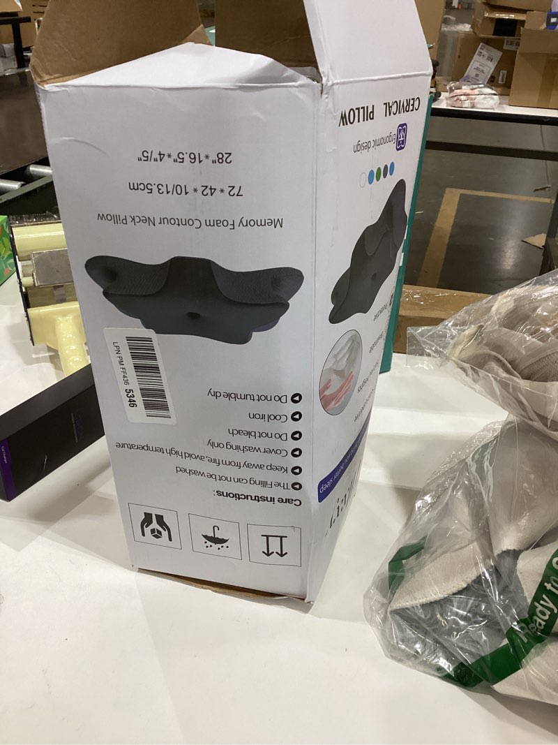 Condition photo showing Good Condition for Cervical Neck Pillow for Pain Relief Sleeping, Contour Memory Foam Pillows, Ergonomic Side Sleeper Pillows for Adults, Orthopedic Neck Support Pillow for Back Stomach Sleepers-King Size King size-28.4''Lx16.5''Wx5.5''H Black&grey-grid