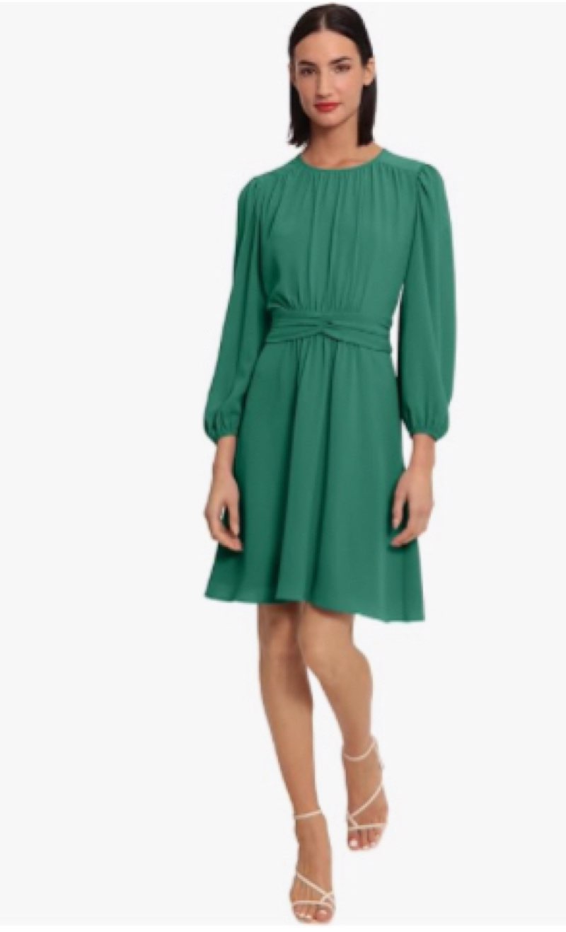 Donna Morgan Women's Dresses Long Sleeve Twist Waist Dress Verdant Green, Size 6