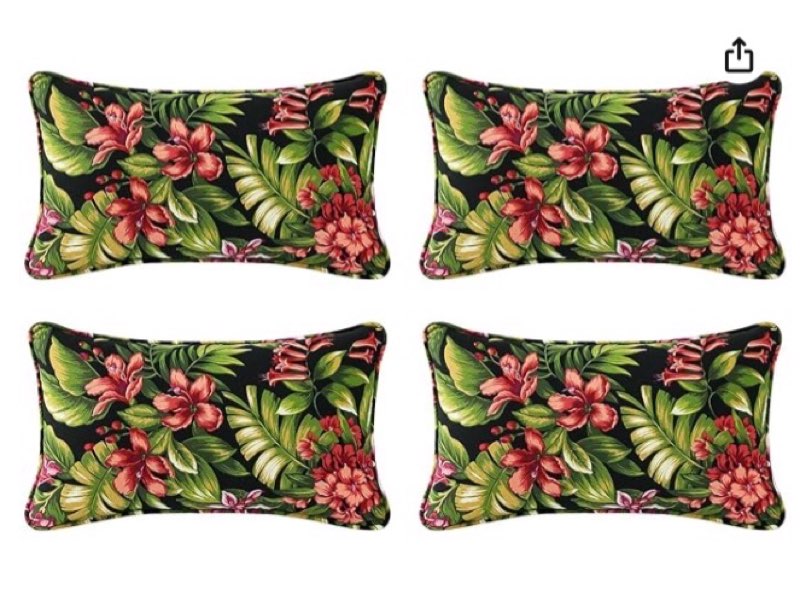 Outdoor Decorative Pillows Pack of 4, 12x20 Inch Outdoor Pillow Set for Couch Bed Throw Patio Sofa, Red Flower Green Leaf Red Flower Green Leaf  (Pack of 4)