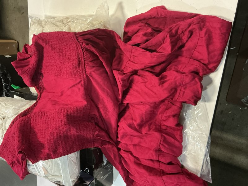 Condition photo showing As Is for prettygarden women's summer flowy maxi dress casual cap sleeve v neck smocked beach sundress large solid wine red