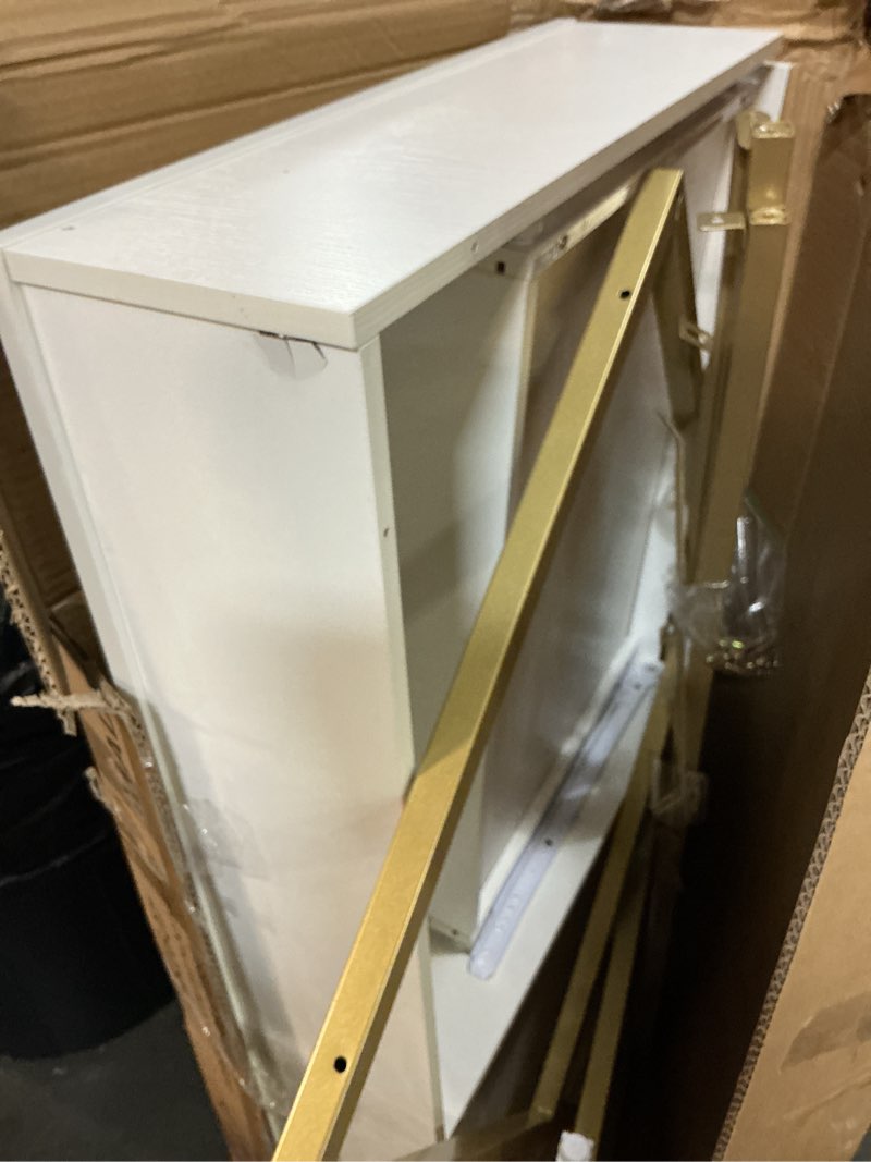 Condition photo showing As Is for superjare vanity desk with drawers, 47 inch computer desk, modern simple home office desks, makeup dressing table for bedroom - white and gold white and gold 47 inch