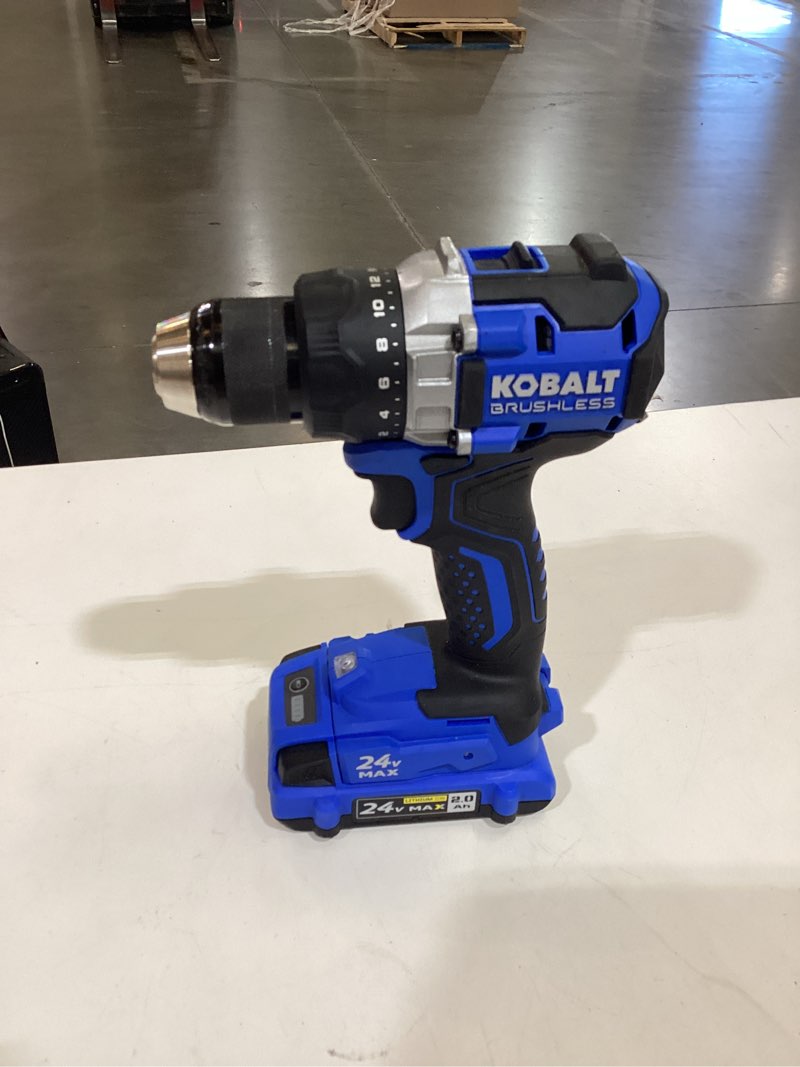 Condition photo showing As Is for kobalt 24-volt 1/2-in keyless brushless cordless drill 