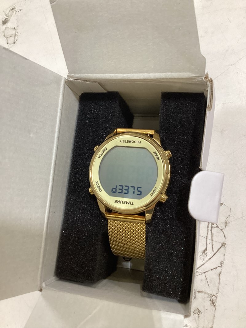 Condition photo showing Good Condition for women's step counter pedometer watch with stainless steel bracelet, stylish design, no app, no charging needed for step, calorie, distance, alarm, countdown timer?tu-2401 non-crystal rose gold