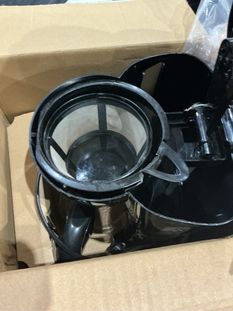 Condition photo showing As Is for black+decker 12-cup digital coffee maker, programmable, washable basket filter, sneak-a-cup, auto brew, water window, keep hot plate, black
