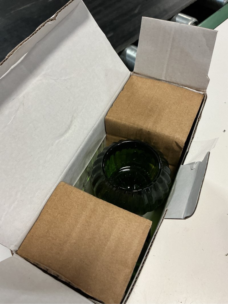 Condition photo showing Good Condition for woho 3pcs green taper candle holders, candlestick holders for christmas | set of 3 green candle sticks holder decor for christmas decor, 4.3" h ribbed glass candlestick holders for spring wedding