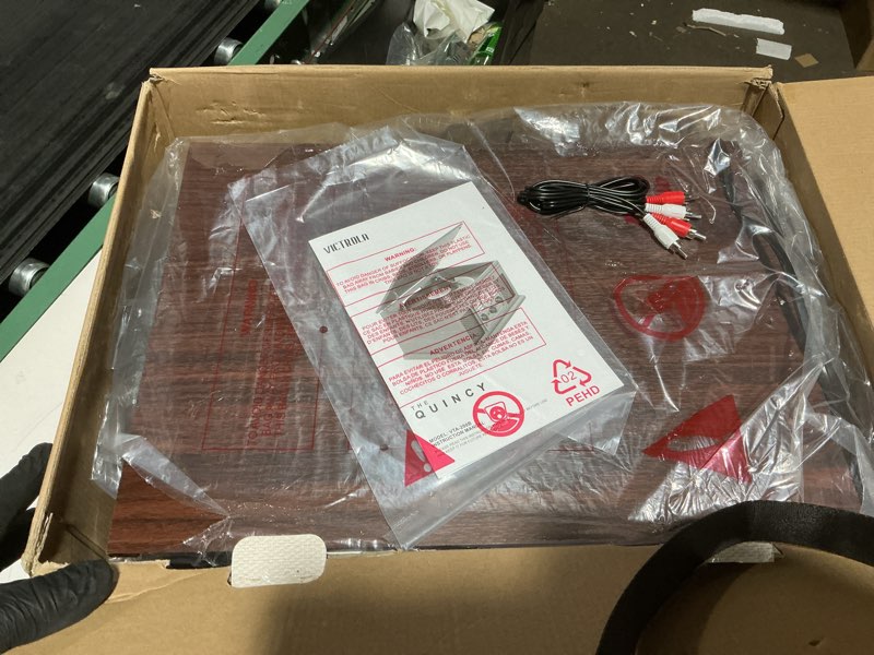 Condition photo showing Good Condition for Victrola The Quincy 6-in-1 Bluetooth Record Player & Multimedia Center with Built-in Speakers – 3-Speed Turntable, CD & Cassette Player, AM/FM Radio, Wireless Music Streaming (Espresso) Espresso Record Player