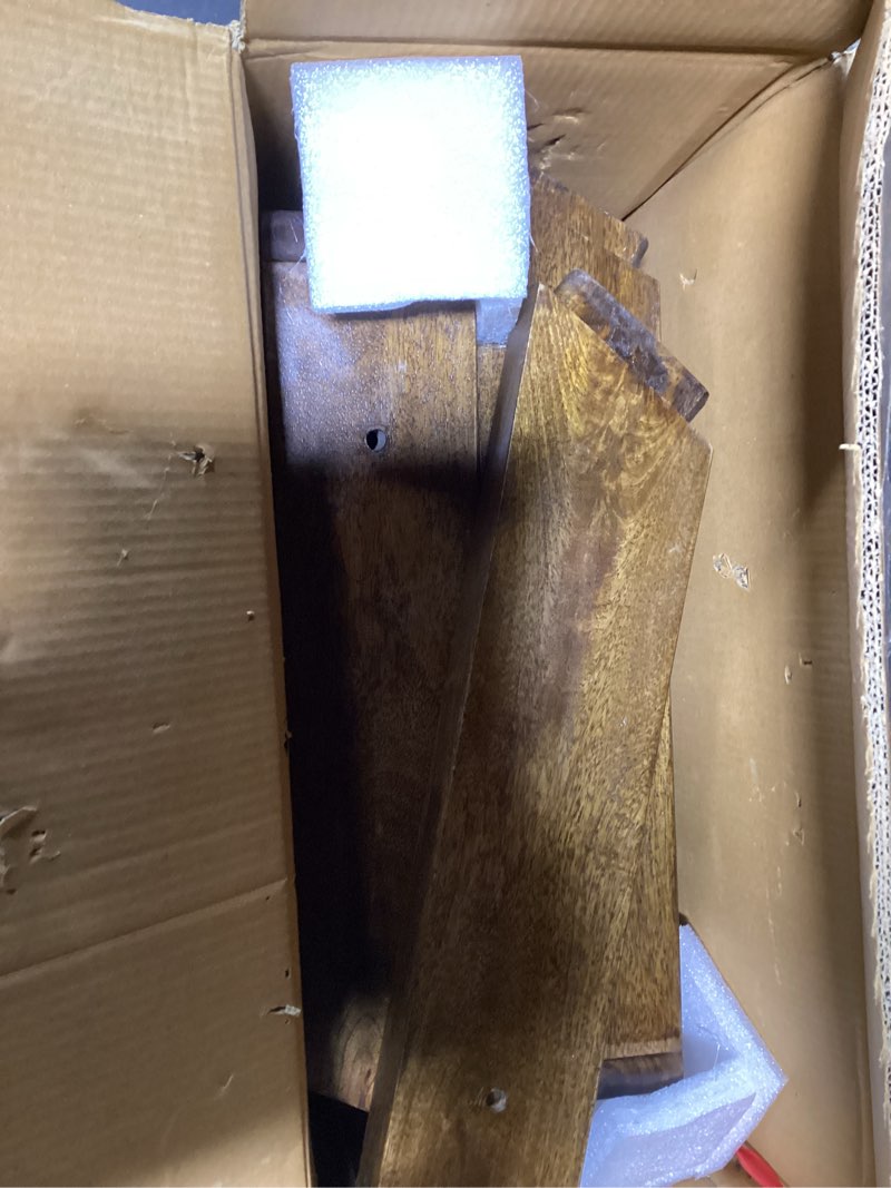 fina dining table, 48 inch round white genuine marble top, natural brown mango wood 3 leg sled base