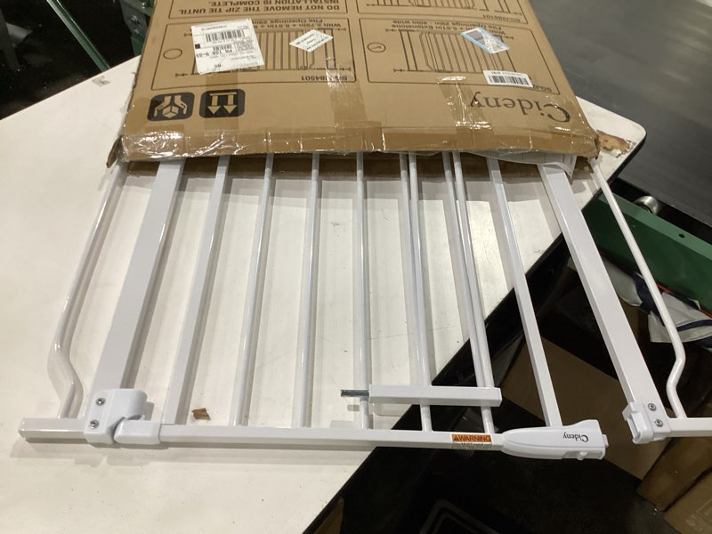 Condition photo showing New/Like New for baby gate no drilling, 29"-40" auto close dog gate indoor for doorways & stairs, pressure mounted adjustable pet gate, easy walk through child gate for children & pets stroller friendly, white