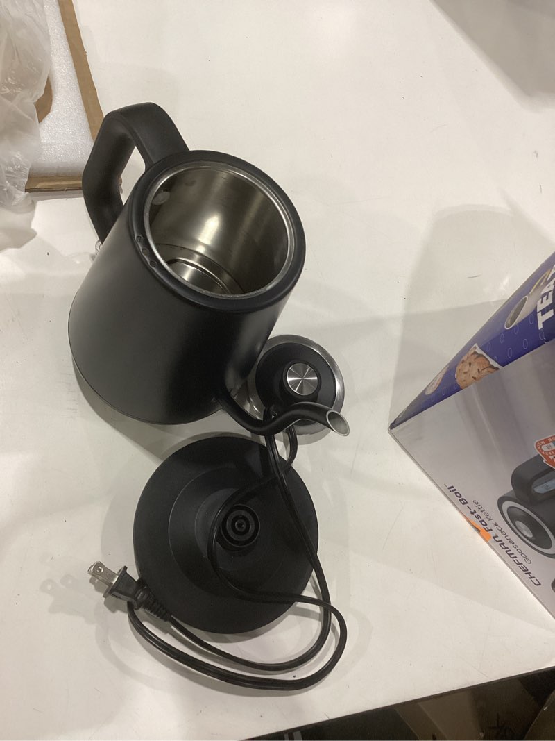 Condition photo showing As Is for USED NOT TESTED Chefman Gooseneck Electric Kettle, 0.8L Pour Over Tea Kettle for Coffee and Tea, One-Touch Operation, Boil-Dry Protection, Auto Shut-Off, Ultra-Fast Hot Water Boiler – Black Black - Gooseneck