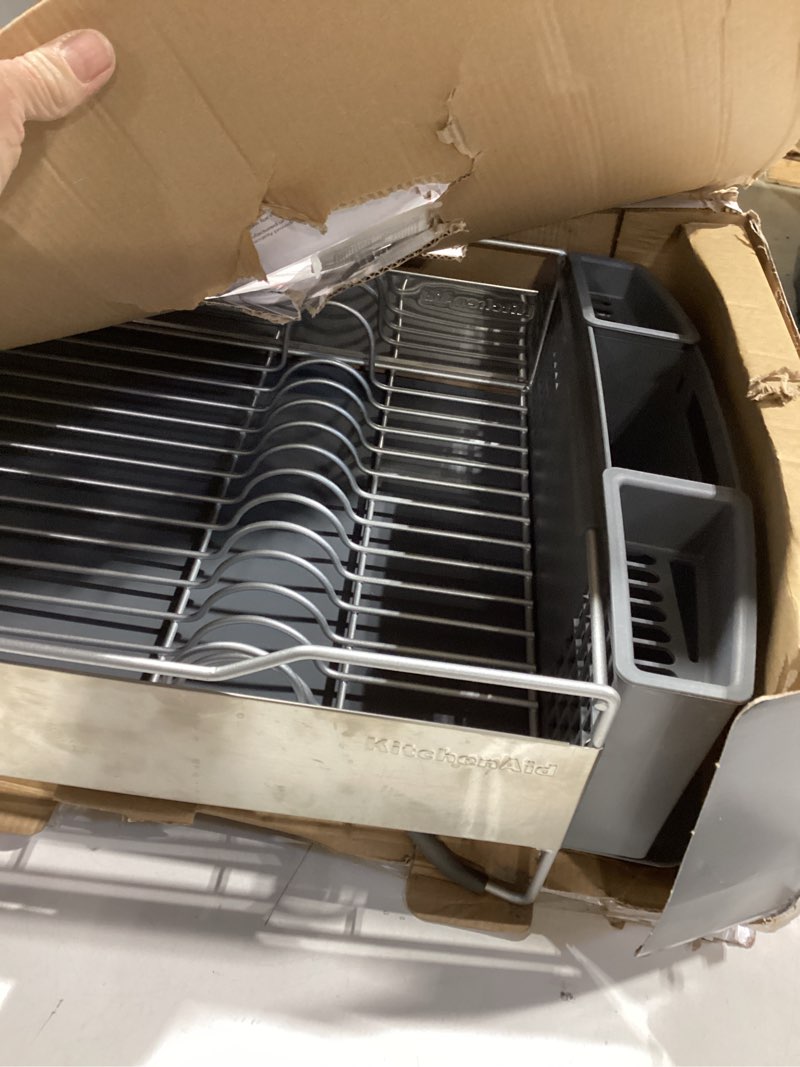 Condition photo showing Good Condition for KitchenAid Large Capacity Full Size Rust Resistant Dish Rack with Angled Drain Board and Removable Flatware Caddy, Light Grey Gray Full Size