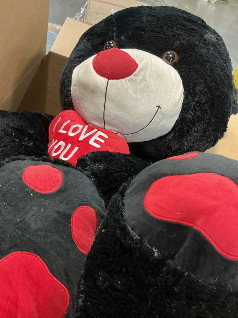 Condition photo showing As Is for Tezituor Giant Black Teddy Bear 6ft Stuffed Animals - “I Love You” Red Heart Jumbo Human Size Teddy Bear for Girlfriend,Boyfriend,Wife,Lover-Birthday, Anniversary,Christmas, Valentines, Long Distance