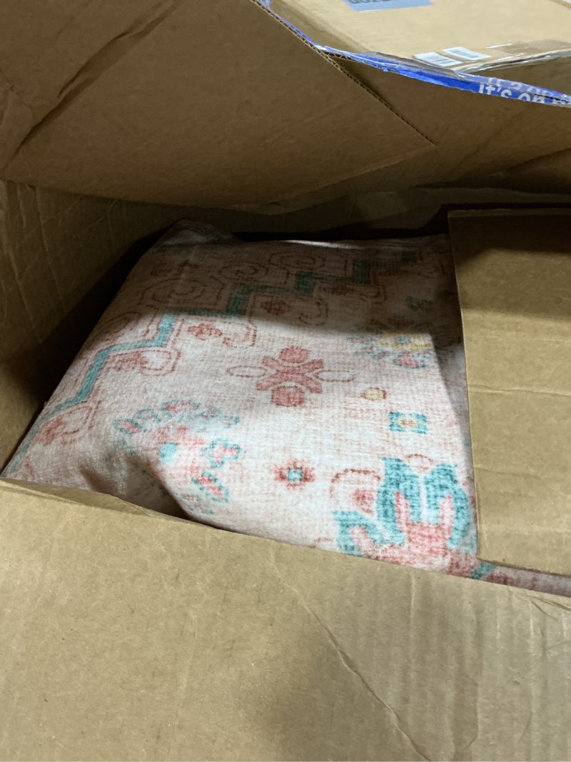 Condition photo showing As Is for zesthome pink rugs for bedroom-7x9 area rugs for living room,girls room | washable rugs for nursery,dining room,office,low pile,soft, vintage rug,stain resistant indoor carpet,non slip,home decor pink/blue 7' x 9' (rectangular)
