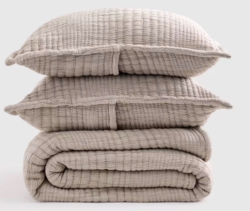 Organic Cotton Channel Stitch Coverlet Set, Full/Queen, Taupe