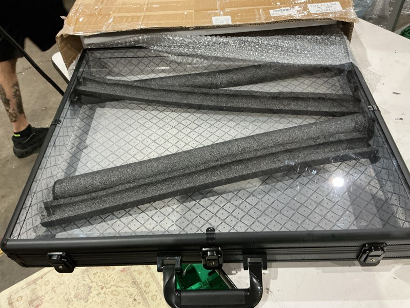 Condition photo showing Good Condition for trade show display case table top portable aluminum sports card display case frame with clear acrylic showcase with locks for jewelry craft collector shows black 16"x12" classic